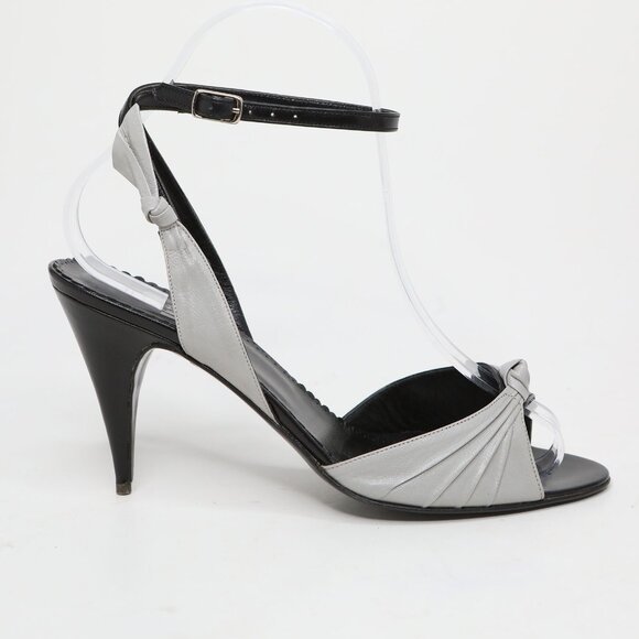 Vintage Cristin Leather Black Grey Two-Tone Ankle Strap Peep-Toe Sandals Pumps - Picture 4 of 14